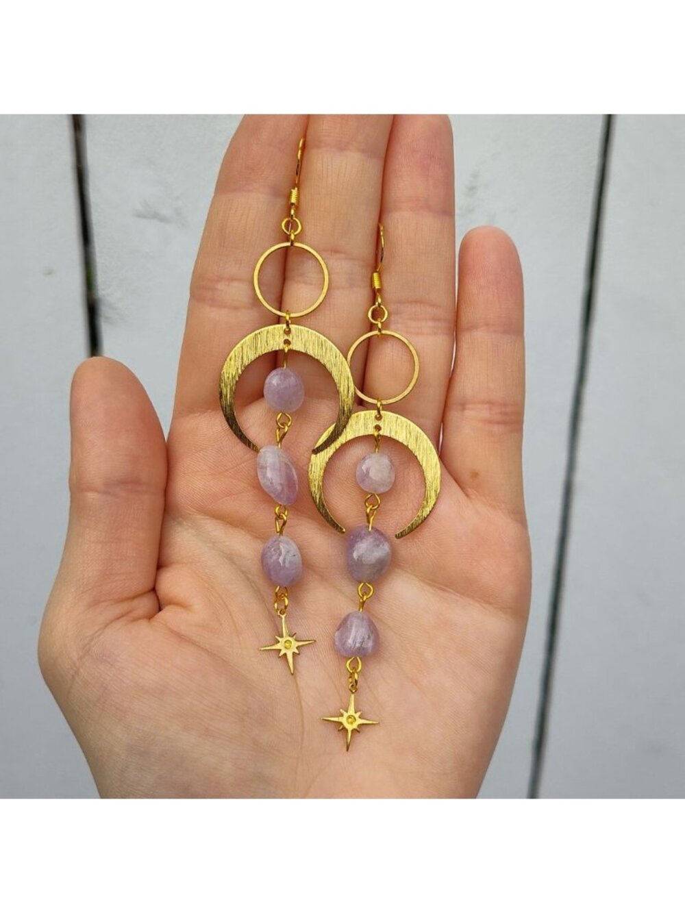 Amethyst Moon Earrings, Natural Amethyst Gemstone Earrings, Celestial Dangle